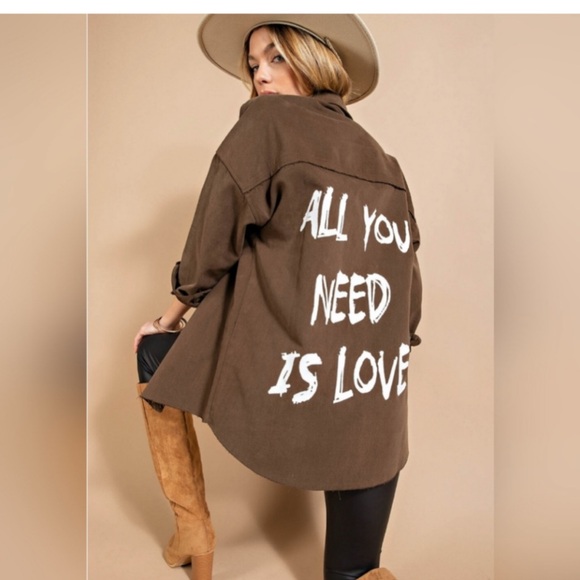 Kori Jackets & Blazers - “ALL YOU NEED IS LOVE” Denim Shacket
